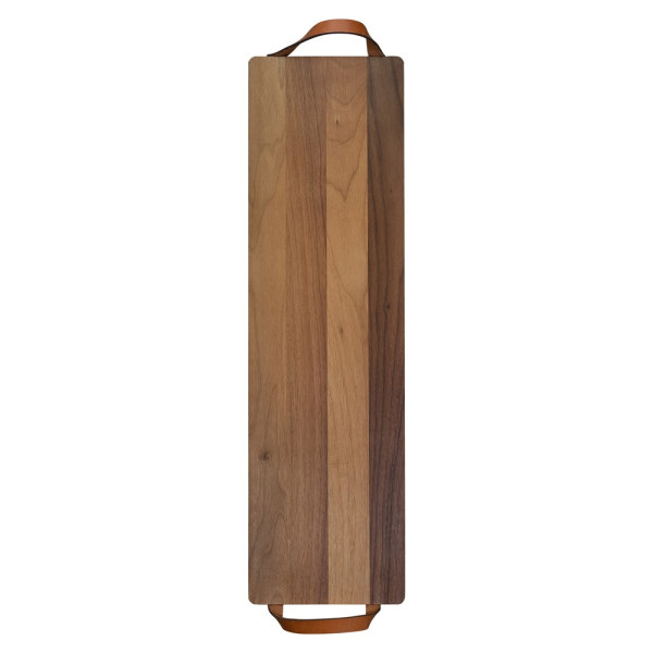 Plank met leren handvaten walnoot 69x19 cm