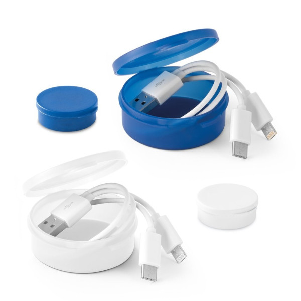 EMMY. USB kabel met 3 in 1 aansluiting in ABS en PVC